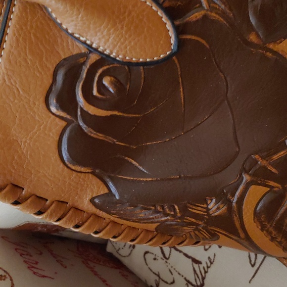 Handmade embellished purse used but in great shape, carmel & brown - Picture 2 of 6